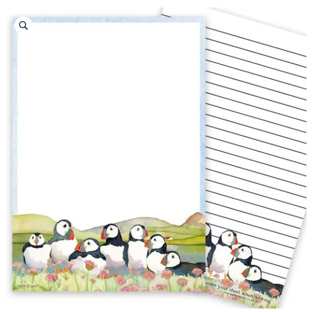 Sea Thrift Puffins A5 Writing Pad by Emma Ball