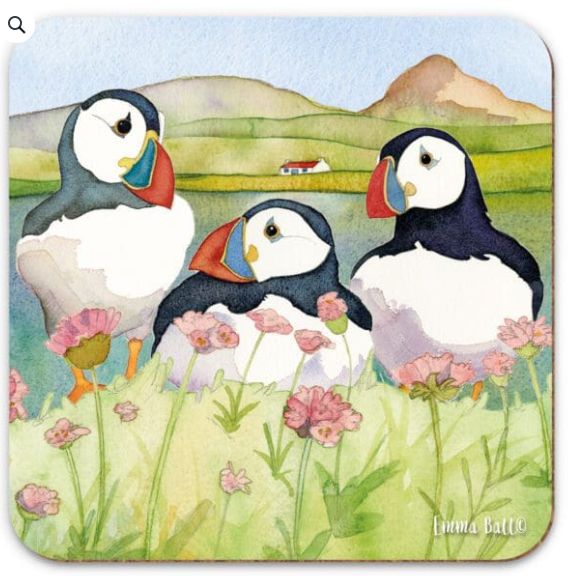 Sea Thrift Puffins - Coaster II by Emma Ball