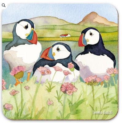 Sea Thrift Puffins - Coaster II by Emma Ball Sea Thrift Puffins - Coaster II by Emma Ball