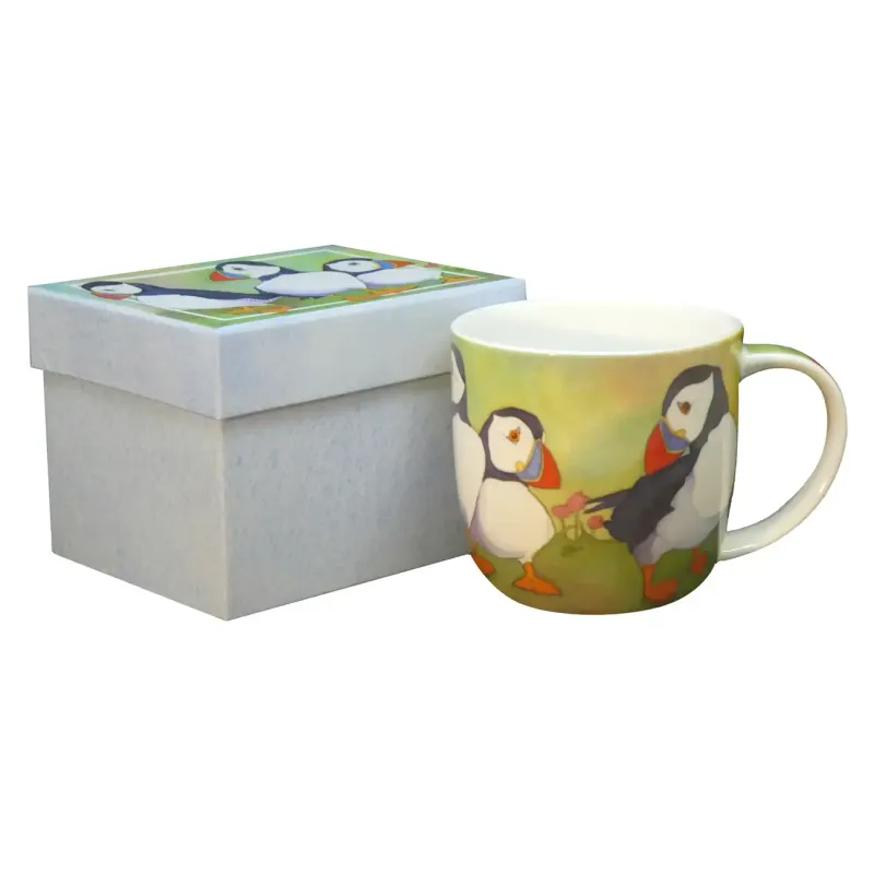 Puffins - Bone China cup with gift box by Emma Ball