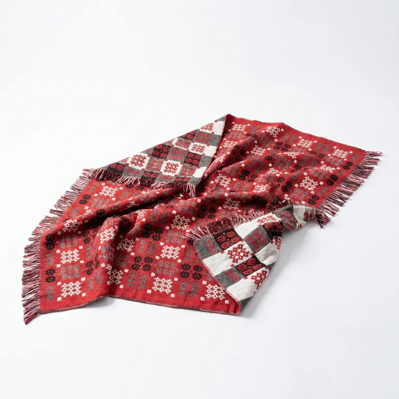 Red Tapestry Blanket / Throw from Welsh Woollens