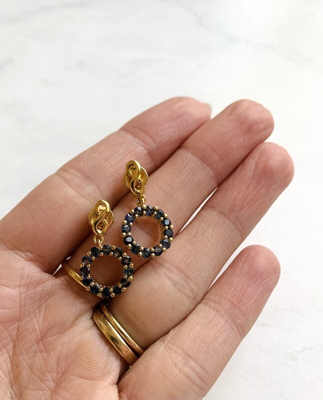 ALEXA- Blue Sapphire Circle Drop Earrings