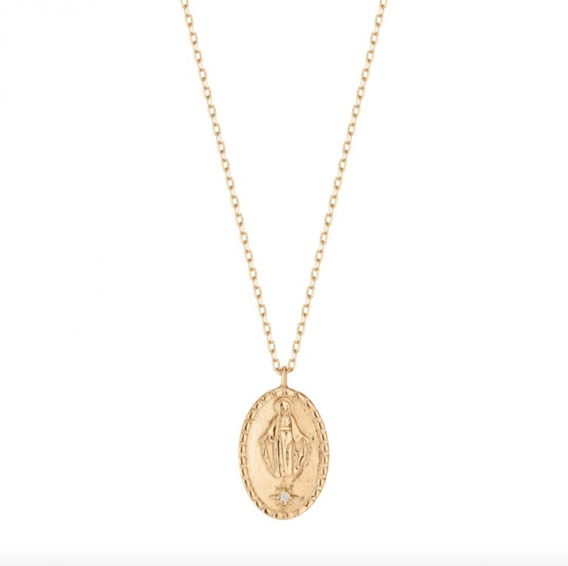 10k Gold with Diamond Jesus Oval Pendant Necklace