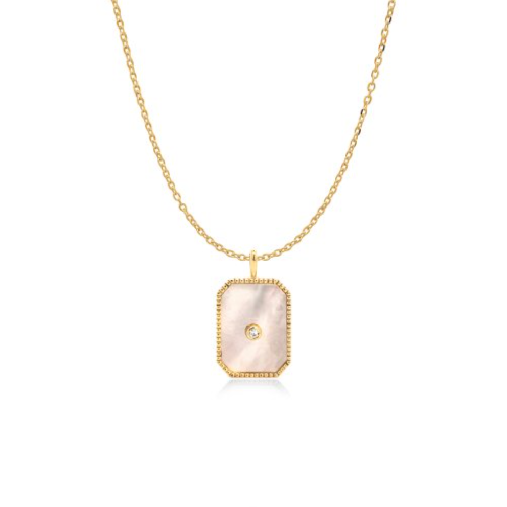 10k Gold Mother of Pearl Evil Eye Pendant Necklace