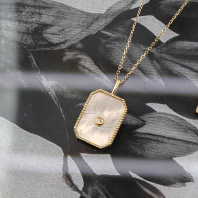 ANOUK- 10k Gold Mother of Pearl Evil Eye Pendant Necklace