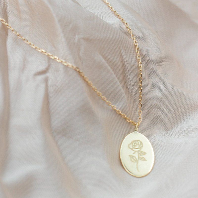 ELEANOR- 10k Gold Engraved Rose Pendant Necklace