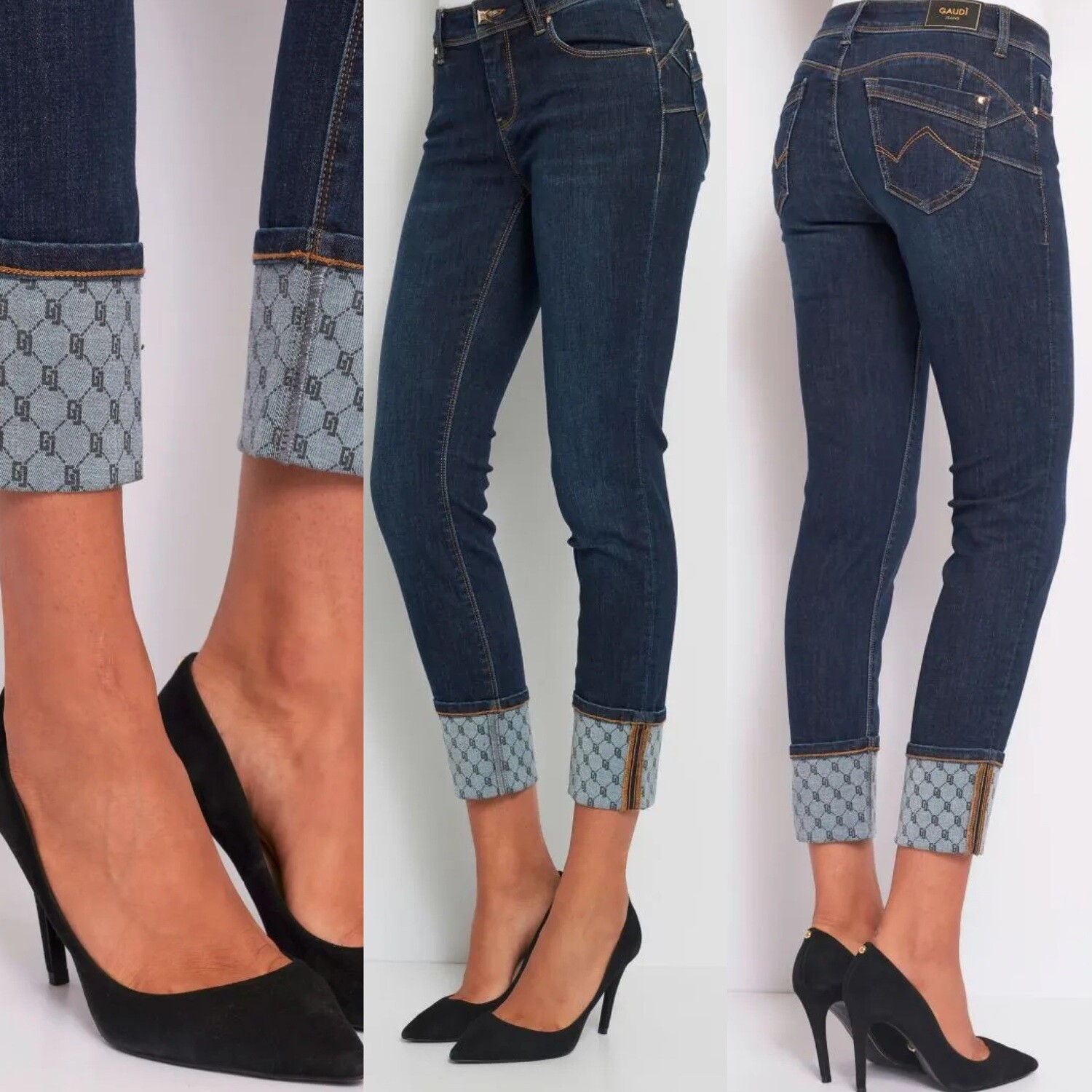 Jeans skinny con vuelta dibujo logo