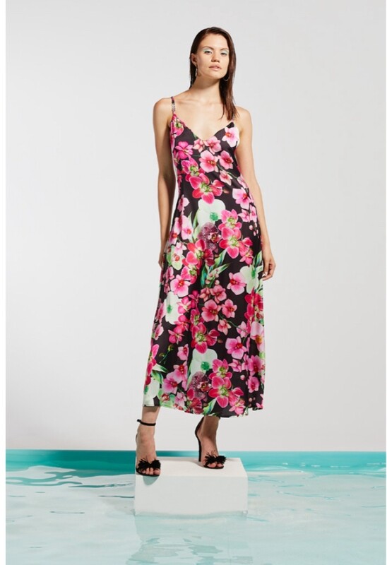 Vestido largo seda flores