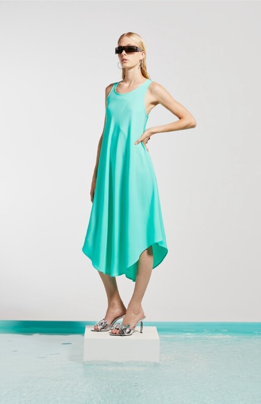 Vestido punto midi evase verde agua