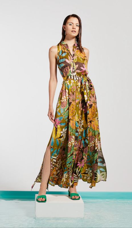 Vestido largo estampado jungla camisero coreano