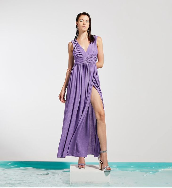 Vestido largo punto #glitter malvesco escote V