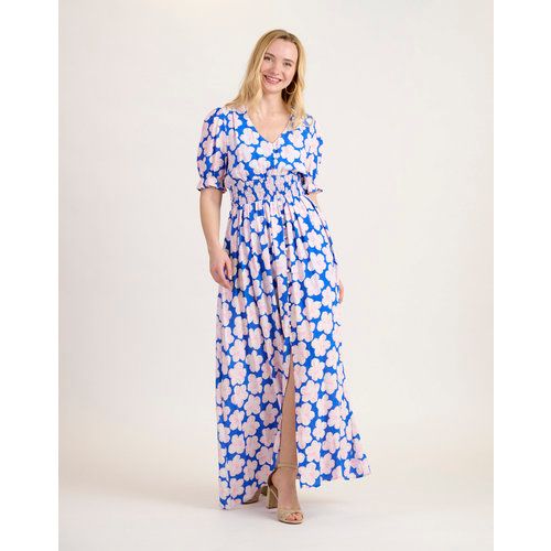 Vestido m/c largo azul #margaritas rosa