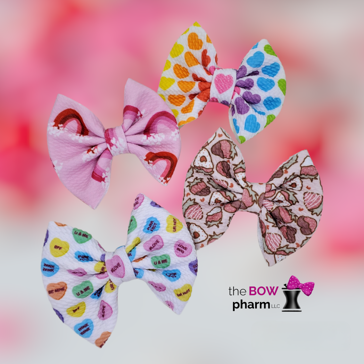 Rainbow and Candy Hearts 4 Inch Liverpool Fabric Bows
