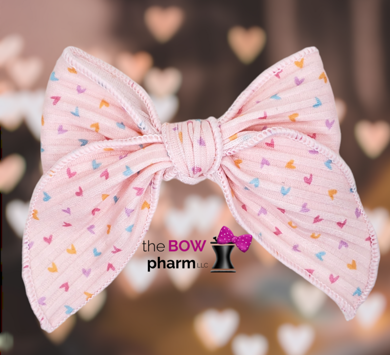 Hand Tied Ribbed Pastel Hearts Mini Elizabeth Bow