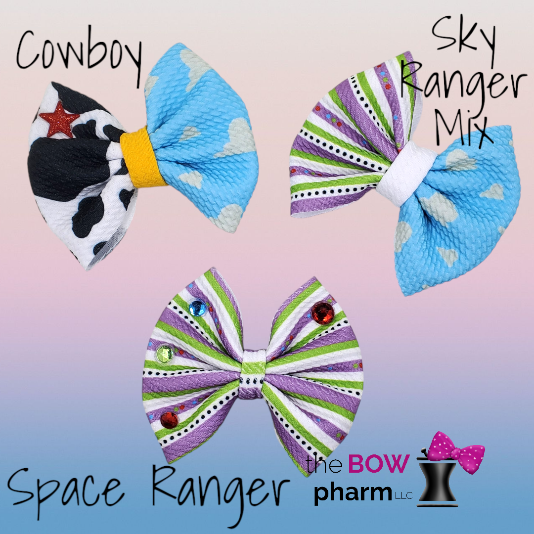 Space Ranger and Cowboy 4 Inch Liverpool Fabric Bows