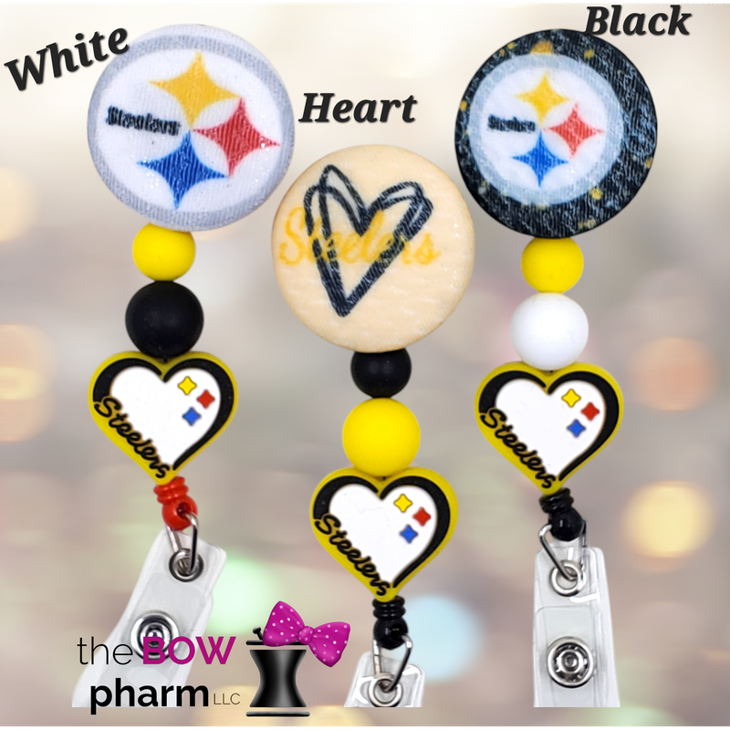 Pgh Football Button Beaded Badge Reel