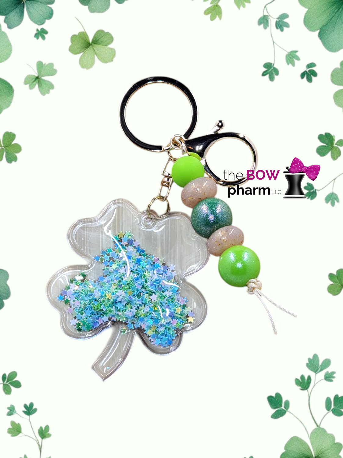 Beaded 4 Leaf Clover Shaker Keychain