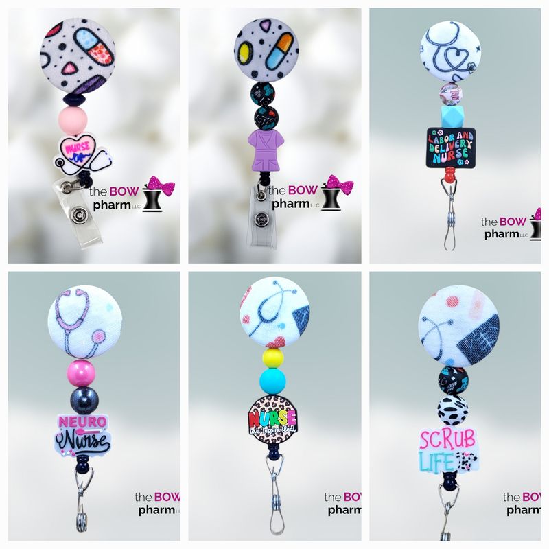 Nurse Themed Button Beaded Badge Reels
