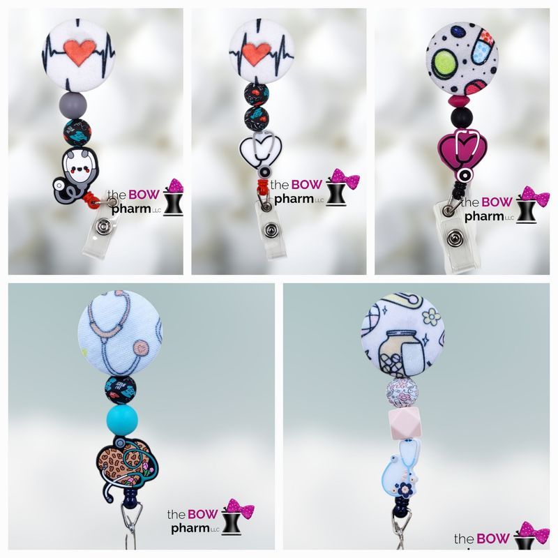 Stethoscope Themed Button Beaded Badge Reels