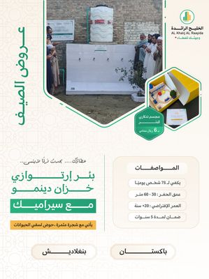 بئر ارتوازي في اسيا ( باكستان , بنجلاديش ) مع خزان و حنفيات و دينمو