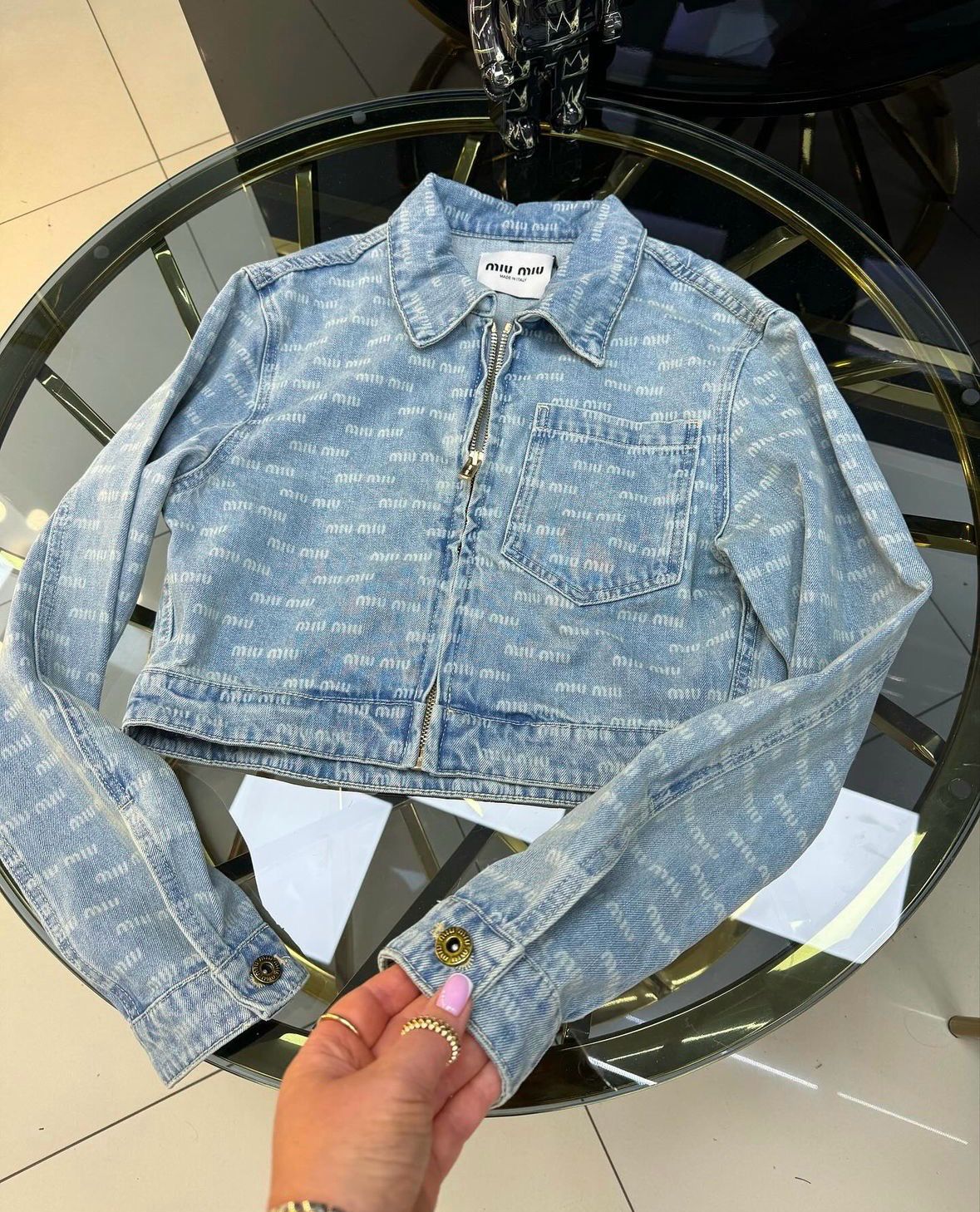 Giacca jeans miu scritte 