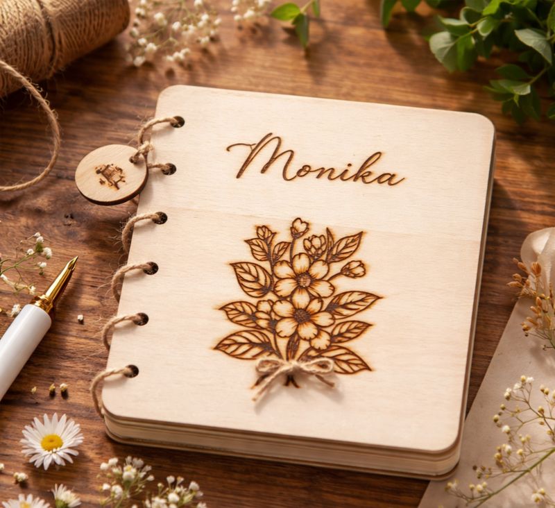 Lesena voščilnica - šopek rož