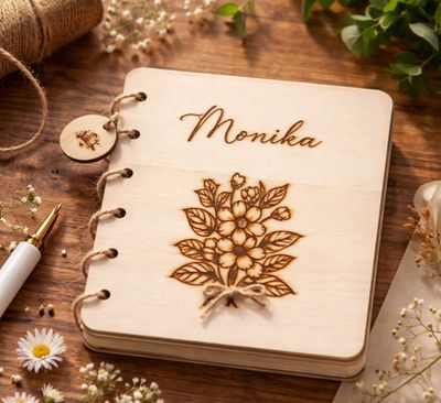 Lesena voščilnica - šopek rož