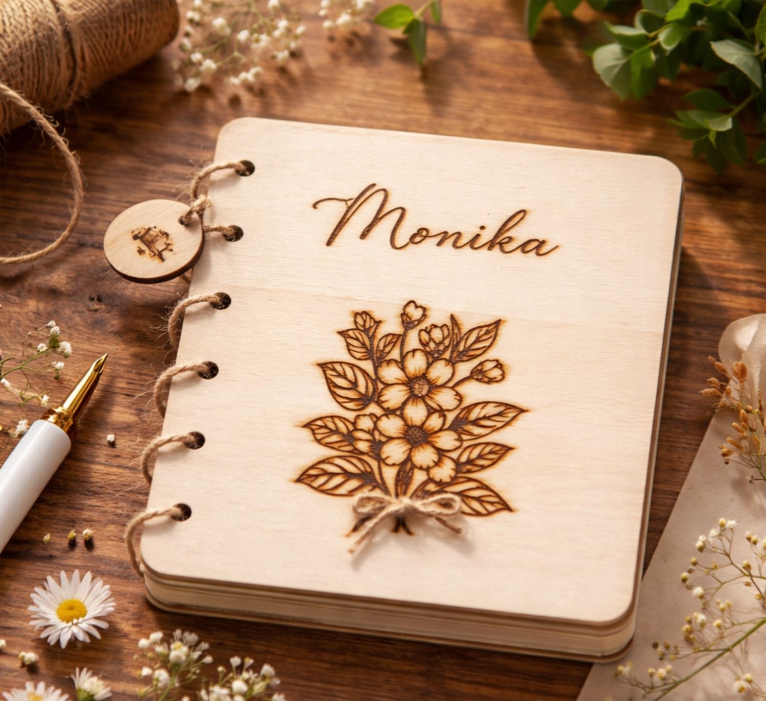 Lesena voščilnica - šopek rož