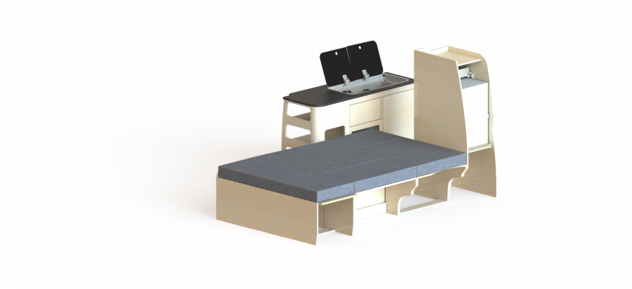 T5/T6 L1H1 avec meuble latéral droit, banquette convertible en U avant (180cm x 120 cm)