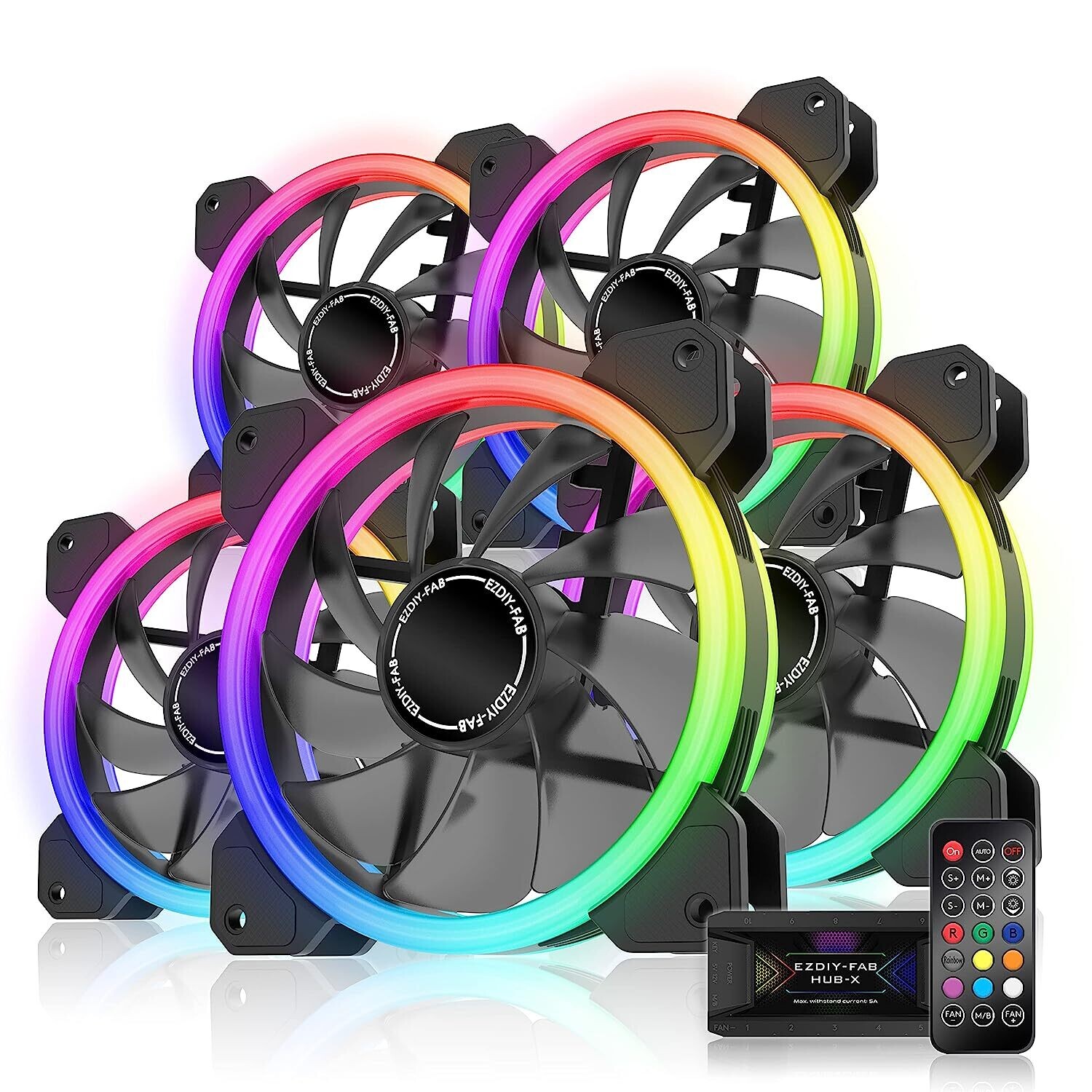 Set de 5 Fanes RGB de 120mm Con control Remoto
