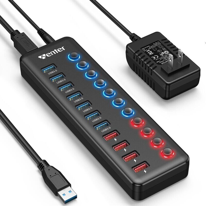 Hub USB 7puertos + 4 de Carga con botones de encendido y Apagado