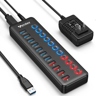 Hub USB 7puertos + 4 de Carga con botones de encendido y Apagado