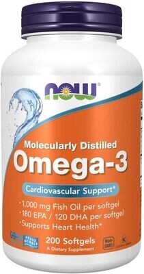 NOW Foods Omega-3 1000mg, 200 tabletas
