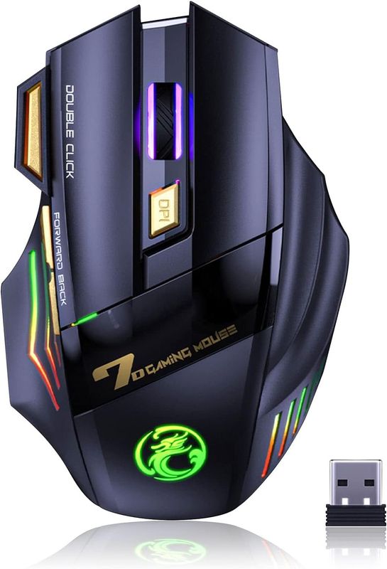 Mouse inalámbrico GAMING silencioso recargable con 4800 DPI , RGB , Bateria Lithiun
