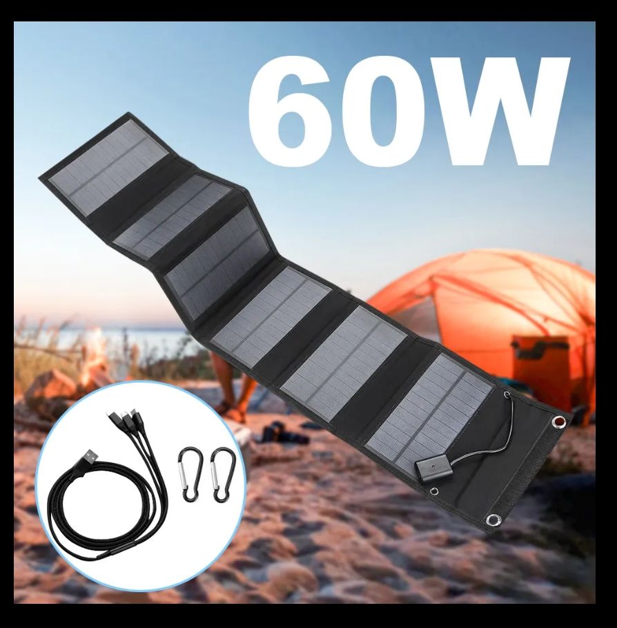 Cargador Solar Portatil  de 60W 2 Puertos USb