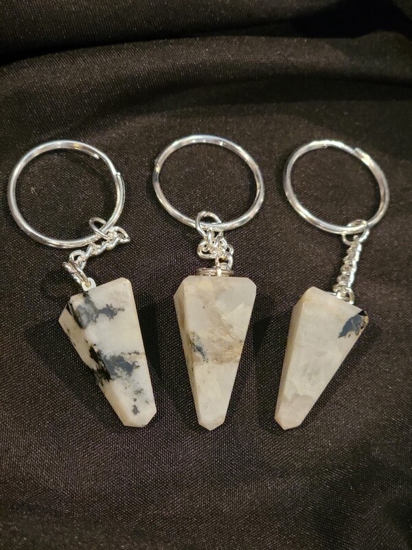 RAINBOW MOONSTONE OBELISK KEYCHAIN / 1&quot;-2&quot; AVG.