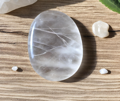 Crystal Quartz Worry Stones w/ Thumb Indent / 1 Piece