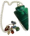 Synthetic Malachite pendulum w/ Chakra Stones on Chain