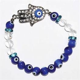 8mm Evil Eye/ Clear Quartz w/ Fatima Hand