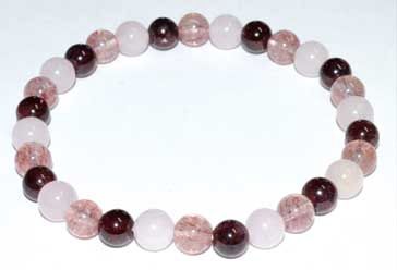 6mm Rose Qtz, Strawberry Qtz &amp; Garnet bracelet