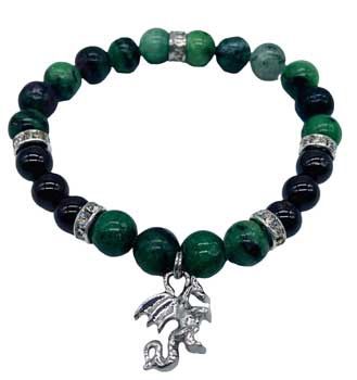 8mm Ruby Zoisite, Garnet with Dragon bracelet