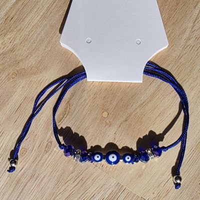Adjustable Bracelets Blue Triple Evil Eye w/ Gems