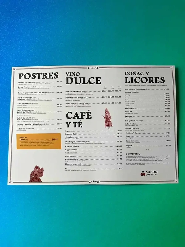 Wipeable / Waterproof A3 Placeholder Menus