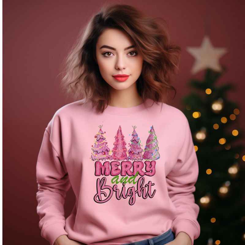 &quot;Merry &amp; Bright&quot; Christmas crewneck sweater