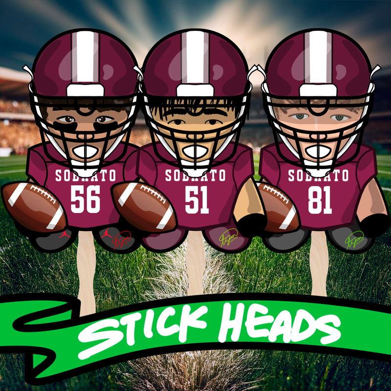 2 Stick Heads. Cartoon-style, hand drawn art of your favorite athlete, artist, superstar, or triple threat. Drawn as a carnival prize.