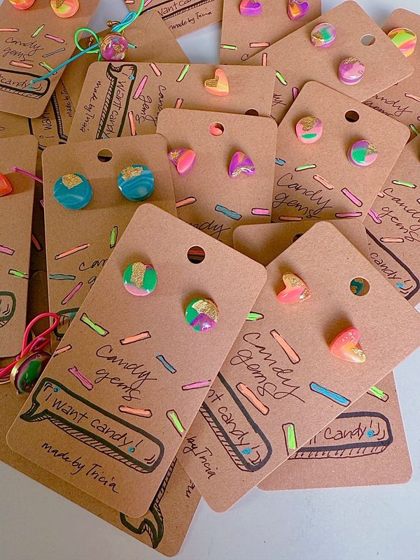 Hand Made Candy Gem Stud Earrings