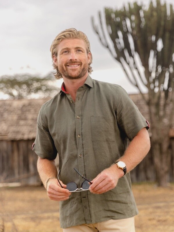 Short Sleeve Khaki Linen Shirt