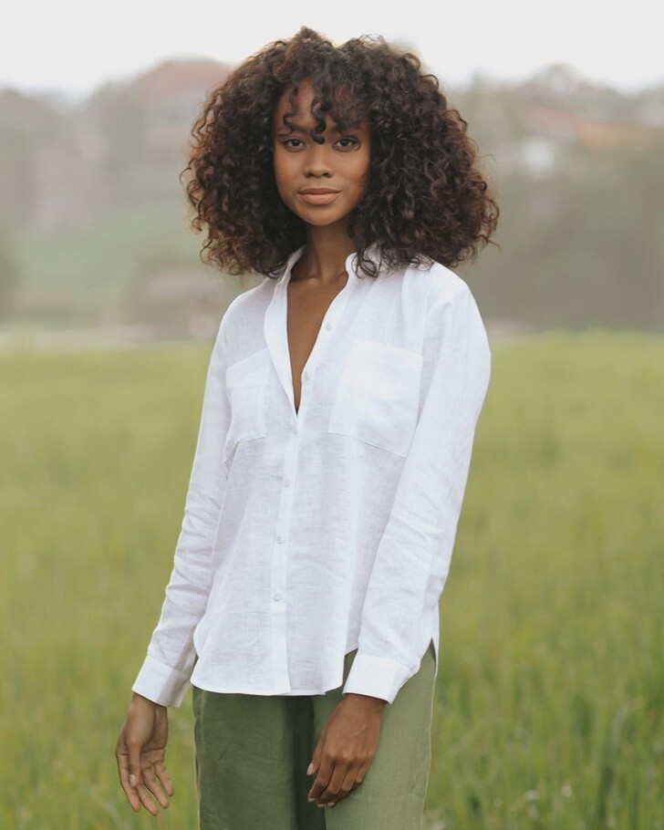 Long-Sleeved Linen Shirt Calpe  In White