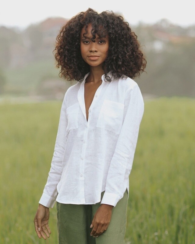 Long-Sleeved Linen Shirt Calpe  In White