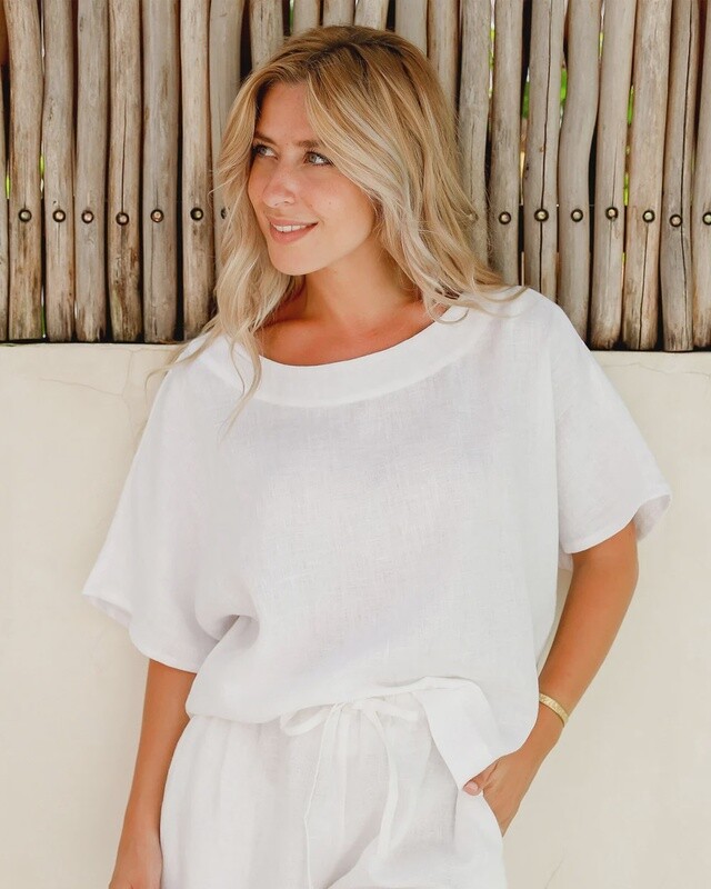 Midway Loose-Fit Linen Top In White